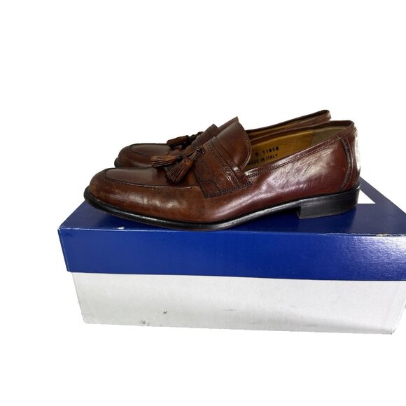 J Murphy Mens 10D Shoe Italy Cognac Brown Loafer Preppy Boxed Heritage Tassel - Picture 2 of 16